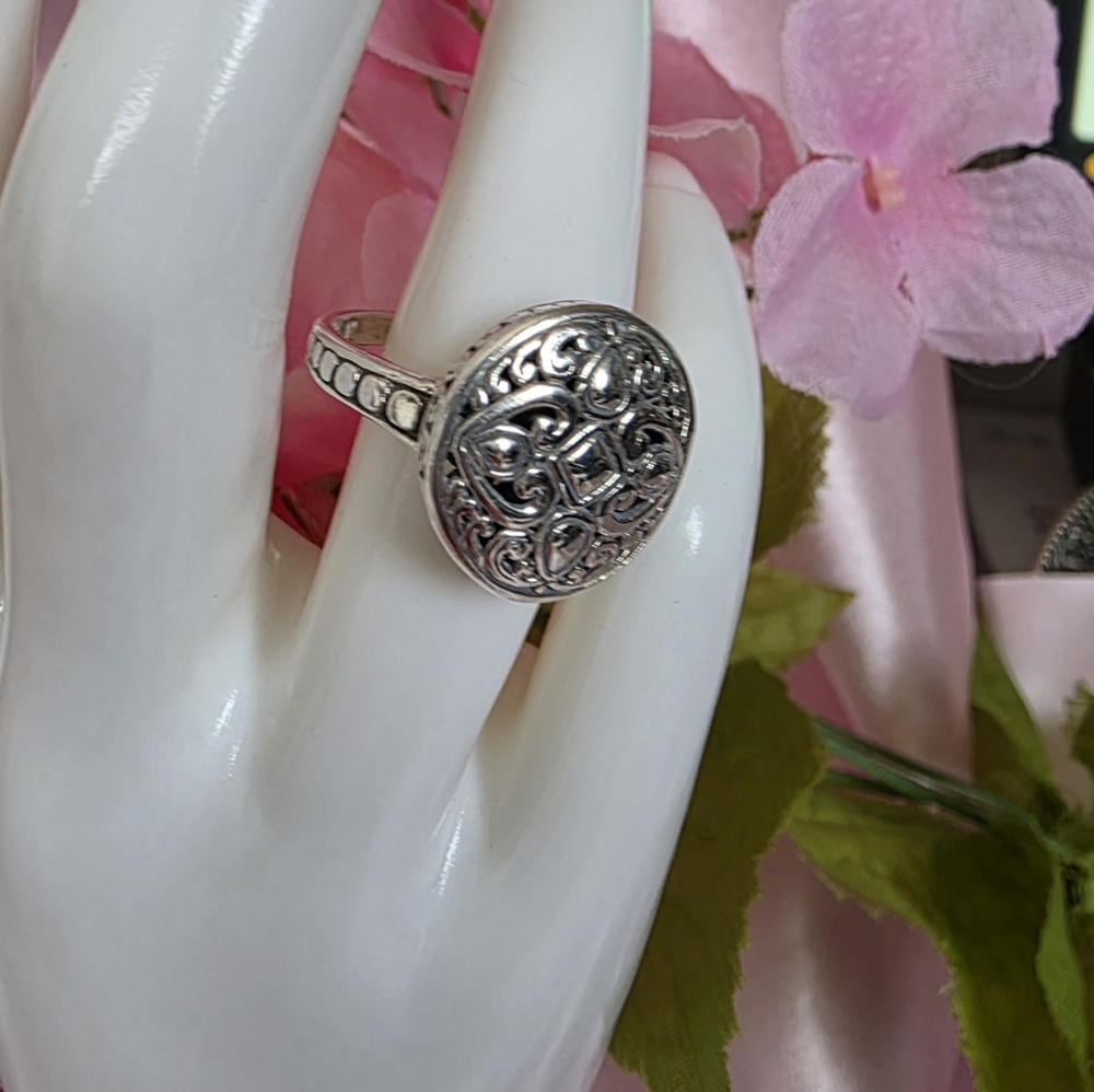 Sterling Silver ATI 925 Filigree Heart Scroll Ring Size 8